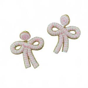 NEW BETH LADD COLLECTIONS women's kelly bow earrings in pink/white